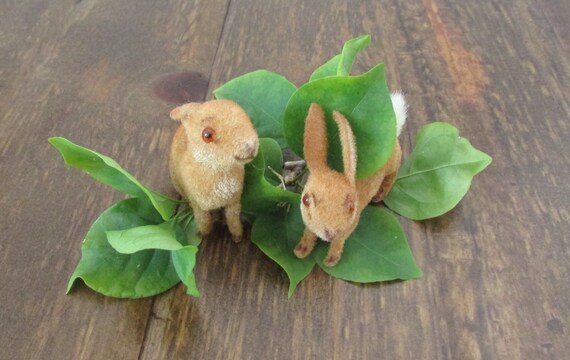 Vintage Pair Bunny Rabbits Flocked Miniatures handwork - Etsy