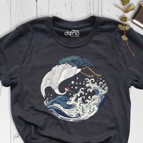 Crane Bird Shirt, Heron Shirt, Japanese Crane Shirt, Retro Birdwatching Shirt, Bird Lover Tee, Yin Yang Bird Shirt, Sea Bird T-Shirt