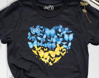 Ukraine charity shirt, Ukraine Flag heart Shirt, War Ukraine Shirt, I Stand with Ukraine, Make Love Not War Protest, butterfly Peace Shirt