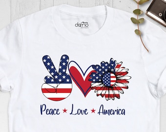 Peace Love America Shirt, 4th Of July Shirt, Independence Day Shirt, Memorial Day Shirt, American Sunflower Shirt, Patriotic Gift