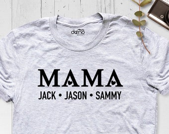 Mama Shirt, Custom Mom Shirt With Children Names Tshirt, Personalized Mothers Day Tee, Mommy Shirt, Grandma Birthday Shirt, Mom Life Shirt