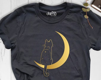 Cat Shirt, Moon Shirt, Kitty Shirt, Cat in the Moon T-Shirt, Magical Cat Shirt, Cat Lover Tee, Aesthetic Cat Shirt, Cat Sitting On Moon