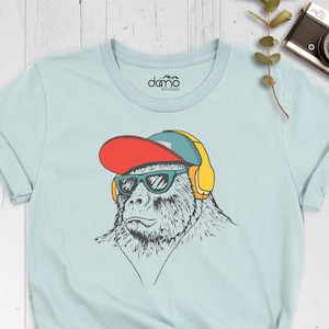 Cool Gorilla Shirt, DJ Gorilla Shirt, Chimpanzee Headphone Shirt, Gorilla T-shirt with Sunglasses, Funny Monkey Shirt, Gift for Him