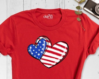 Heart American Flag Shirt, Family Matching 4tf of July Shirt, Patriotic Tshirt, USA Shirt, Women American Flag Shirt, Independence Day Shirt