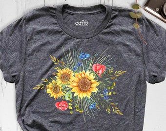 Sunflower Shirt, Floral Tee Shirt, Flower Shirt, Watercolor Sunflower Shirt, Flower Shirt, Botanical Shirt, Garden Shirt, Womens Fall Shirt