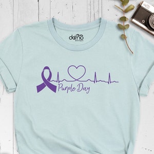 Purple Day Shirt, Heartbeat Purple Tee, Ribbon Purple T-shirt, Nurse Tee, We Wear Purple Shirt, Lupus Awareness Shirt, Epilepsy Fighter Tee
