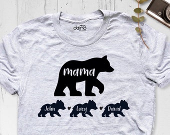 Mama Bear and Kids Bear Shirt, Custom Children Names Tshirt, Mothers Day Shirt, Bear Family Matching Shirt, Personalized Mom Birthday Outfit