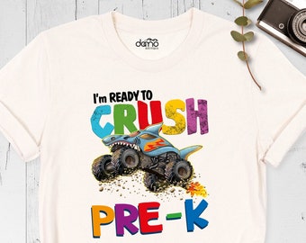 Pre K Shirt For Boys, I m Ready To Crush PreK Shirt, Monster Shark Shirt, Preschool Tee, Custom Grade Level Shirt, First Day Of School Shirt