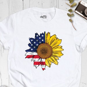 American flag Sunflower Shirt, 4th Of July Shirt Women, American Independence Shirt, Patriotic Sunflower Shirt, Independence Day Tee