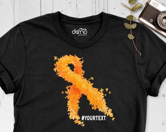 Orange Ribbon Multiple Sclerosis Shirt, Custom MS Awareness Team Shirt, Butterfly Ribbon MS Survivor Tshirt, MS Family Support Group Outfit