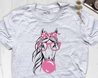 Horse Bubble Shirt, Horse With Pink Glasses and Bandana Shirt, Farm Girl Shirt, Women Tee, Horse Lady Shirt, Horse With Glasses Tee
