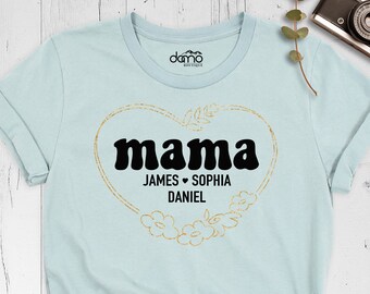Custom Mama Shirt, Personalized Mom Shirt, Shirt With Kids Names, Mom Shirt With Kids Name, Mom Heart Shirt, Children Name Shirt, Mom Shirt