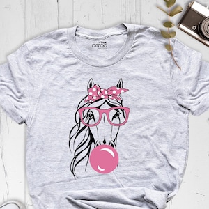 Horse Bubble Shirt, Horse With Pink Glasses and Bandana Shirt, Farm Girl Shirt, Women Tee, Horse Lady Shirt, Horse With Glasses Tee