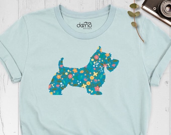 Scottish Dog Shirt Women, Scottish Terrier Dog Shirt, Scottish Terrier Shirt, Floral Dog Owner Shirt, Scottie Dog T-Shirt, Scottie Dog Shirt