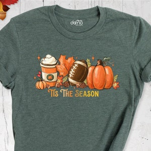 Fall Season Football Pumpkin Patch Latte Coffee Shirt, Autumn Favorites Shirt, Pumpkin Spice Latte Shirt, Thanksgiving Family Party Shirt