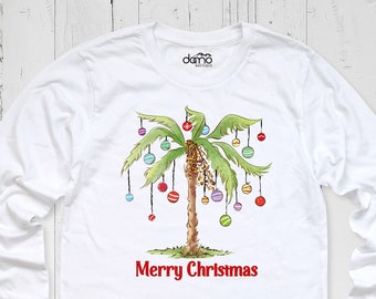 Merry Palm Tree Christmas Sweatshirt, Tropical Christmas Family Long Sleeve Shirt, Hawaii Holiday Beach Xmas Hoodie, Christmas In July Tees