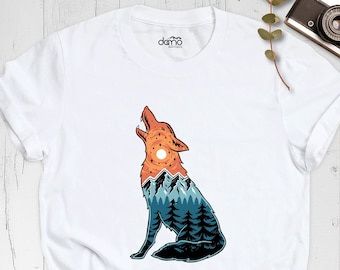 Wolf Shirt, Howling Wolf Shirt, Forest Wolf Shirt, Floral Wolf Shirt, Wolf Lover Gift, Wildlife Lover Gift Shirt, Mountain Moon Wolf T-Shirt