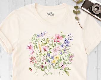 Wildflower Tshirt, Wild Flowers Shirt, Floral Tshirt, Ladies Shirts, Garden Lover Shirt, Pressed Flowers Tshirt, Nature Lover Shirt