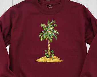 Tropical Family Christmas Sweatshirt tee Hawaiian Xmas Vacation Tee Mele Kalikimaka Tee, Beach Party Shirt, Merry Christmas Long Sleeve Tee