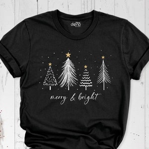 Merry and Bright Christmas Tree Shirt, Women Holiday Tshirt, Christmas Pine Tree Shirt, Cute Merry Christmas Tree Tee, Christmas Party Shirt