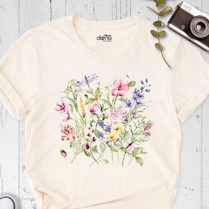 Wildflower Tshirt, Wild Flowers Shirt, Floral Tshirt, Ladies Shirts, Garden Lover Shirt, Pressed Flowers Tshirt, Nature Lover Shirt