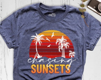 Chasing Sunsets Shirt, Summer Shirts for Women, Beach Shirt Family, Summer Camping Shirt, Palm Tree Sunset Shirt, Sunset Lover Shirt
