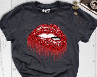 Red Lips Shirt, Heart Lips Shirt, Valentines Day Shirt, Valentine Lips Shirt, Dripping Lips Shirt, Cute Valentine Shirt, Lips Kiss T-Shirt