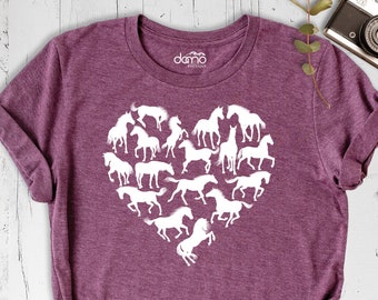Horse Heart Shirt, Horse Lover Tee, Horse With Heart Tee, Horse Silhouette Shirt, Equestrian Tee, Horses Heart T-Shirt, Animal Shirt