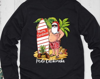 Hawaiian Christmas Family Shirt, Mele Kalikimaka Tee, Xmas Beach Party Long Sleeve Shirt, Merry Christmas Tee, Tropical Christmas Sweatshirt