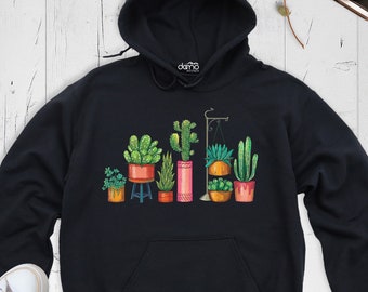Succulent Hoodie, Cactus Sweatshirt, Plant Lover Long Sleeve Shirt, Gardener Sweatshirt, Cute Plant Lady Shirt, Botanical Garden Women Shirt