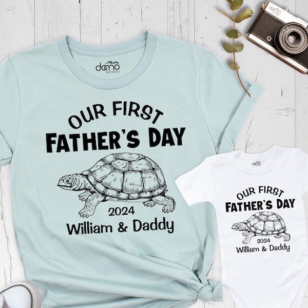 Our First Fathers Day 2024 Shirt, Personalized Daddy and Baby Match Tshirt, Funny First Time Dad Outfit, Custom New Daddy Daughter Son Shirt