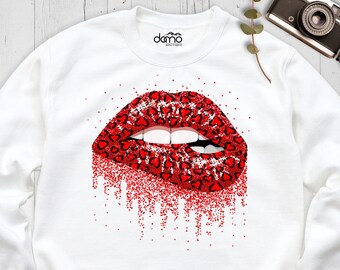 Lips Sweatshirt, Red Lips Shirt, Valentine Lips Shirt, Leopard Lips Sweatshirt, Kisses Sweatshirt Women, Lips Kiss Sweatshirt, Kiss Shirt