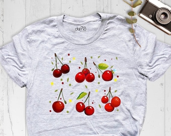 Cottagecore Cherries Shirt, Cherry Lover Tshirt, Trendy Summer Shirt, Aesthetic Fruit Shirt, Beach Party Shirt, Vintage Festival Shirt