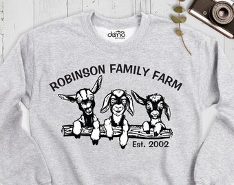 Sudadera con cabras de granja familiar, camiseta de manga larga personalizada con nombre de granja, sudadera con capucha de vida campesina, camiseta para amantes de los animales de granja, camiseta adorable de hermano granjero