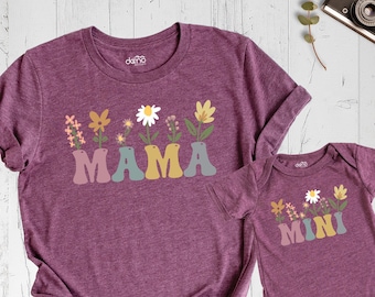 Floral Mama Mini Matching Shirts First Mothers Day Family Tees, Flowers Mother Daughter Shirt, Mommy and Me Tshirt, New Mom Tee
