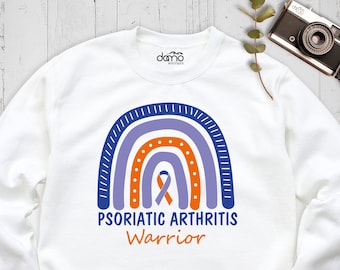 Psoriatic Arthritis Sweatshirt, Rainbow Lavender and Orange Ribbon Team Awareness Hoodie, Psoriatic Warrior Support Squad Long Sleeve Shirt
