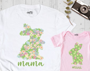 Flower Rabbit Mama Mini Shirt, First Mothers Day Bunny Family Matching Shirt, Mommy and Baby Tshirt, New Mom Tee, Mother And Daughter Outfit