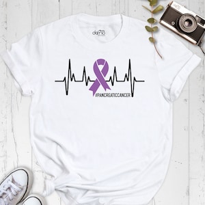Pancreatic Cancer Heartbeat Shirt, Purple Ribbon Shirt, Pancreatic Cancer Awareness Tee, Pancreatic Cancer Ribbon Shirt, Team Cancer Shirt
