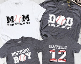 Baseball anniversaire garçon chemise maman papa de l'anniversaire garçon t-shirt, t-shirt personnalisé fête d'anniversaire de famille, chemise de baseball personnalisée nom numéro