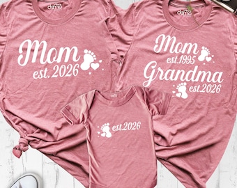 Custom Est Mom Baby Grandma Matching Shirt First Mothers Day Shirt, Pregnancy Reveal Tee, Baby Announcement Shirt, New Grandma Gift Tee