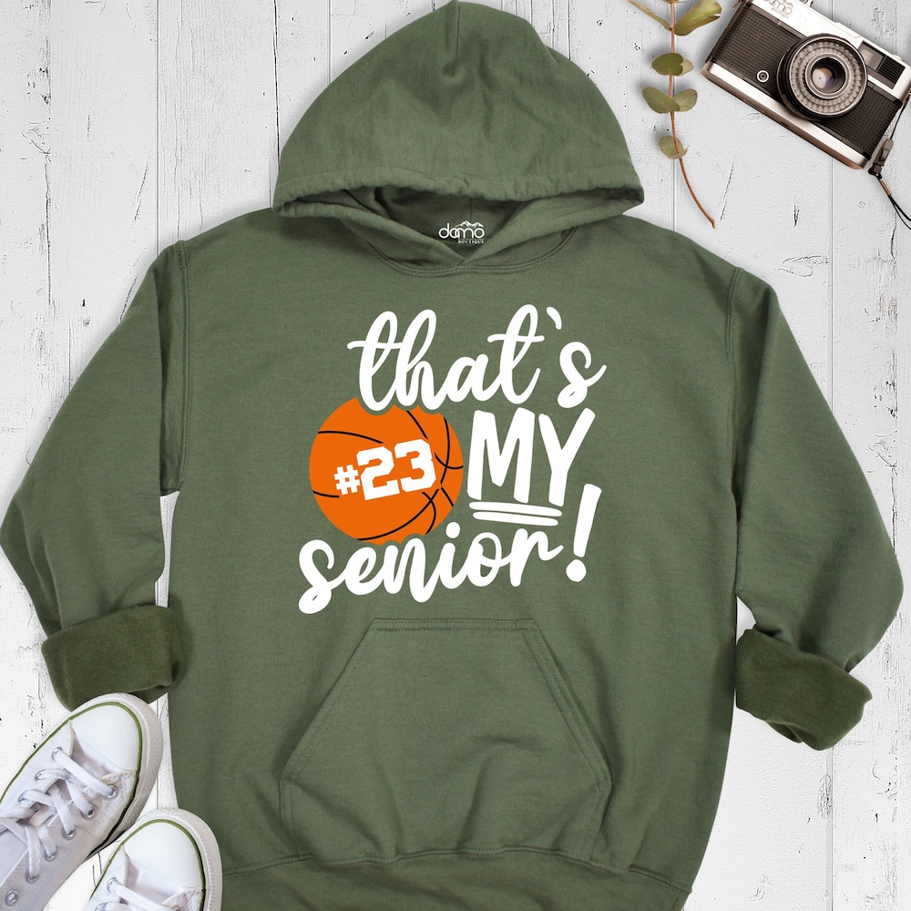 Snorider Design That'S My Senior Basketball Hoodie, Senior Basketball Sweatshirt, 2024 Senior Basketball Hoodie, Customizable Numbered Basketball Hoodie