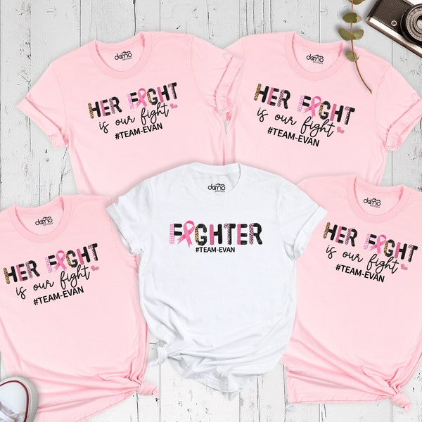 Breast Cancer Her Fight is Our Fight Team Shirt, Custom Breast Cancer Fighter Shirt, Warrior Cancer Awareness Tshirt, Family Support Shirt