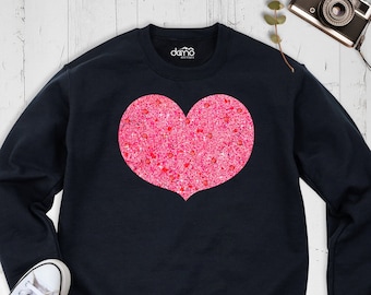Glitter Pink Heart Valentines Day Sweatshirt, Love Long Sleeve