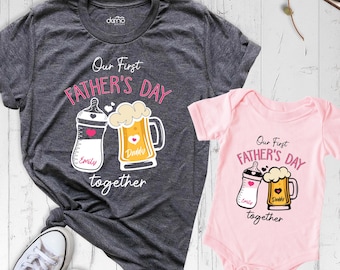 Our First Fathers Day Shirt Personalized Name Dad Daughter Shirt, Custom Daddy and Me Shirt, New Daddy Baby Shirt, Daddy Gift Shirt