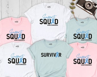 Support Squad Diabetes Survivor Shirt, Blue Ribbon Warrior Tshirt, Diabetes Awareness Month Tees, Custom Diabetes Group Motivational Shirt