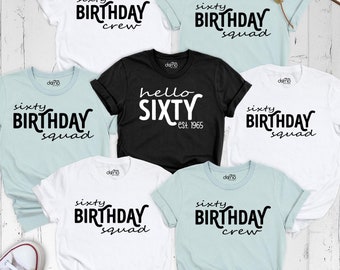Camiseta de Hello Sixty Est. 1966, camiseta de sesenta cumpleaños, camiseta de equipo de 60 cumpleaños, camiseta personalizada para fiesta de cumpleaños familiar, camiseta de equipo de sesenta cumpleaños