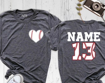 Baseball Heart Shirt With Custom Number And Name, Personalized Baseball Tshirt, Baseball Mom Shirt, Baseball Team Outfit, Sport Lover Shirt