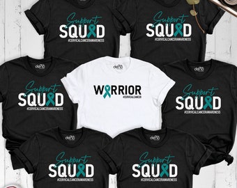 Cervical Cancer Warrior Shirt, Support Squad Cervical Cancer Shirt, Teal Ribbon Awareness Team Shirt, Ovarian Cancer Survivor Group Tshirt