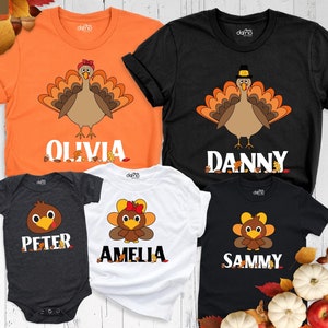 Thanksgiving Turkey Family Matching Shirt, Thankful Party Tshirt, Fall Season Shirt, Custom Group Shirt, Funny Personalized Name Outfit