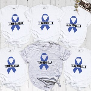 Blue Ribbon Cancer Support Team Shirt, Personalized Team Cancer Shirt, Custom Cancer Shirt, Colon Cancer Shirt, Custom Cancer Ribbon Shirt